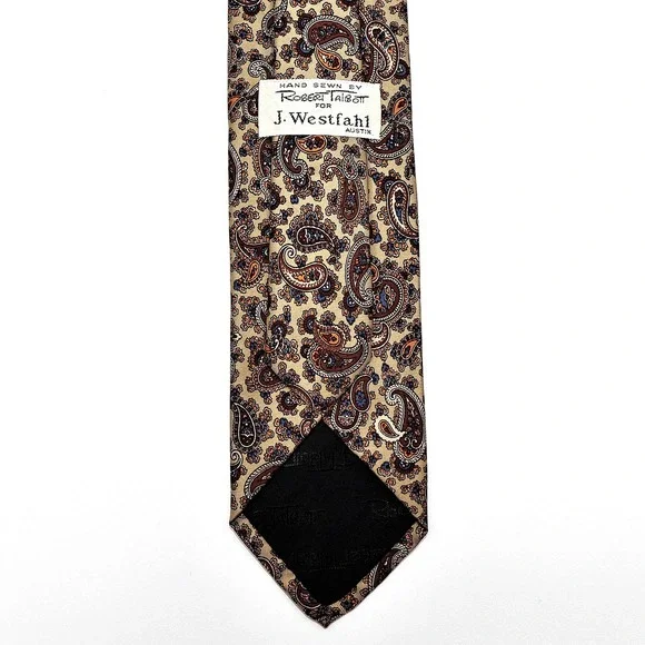 Vintage Robert Talbott Tie Mens Classic Silk Paisley Brown Blue‎ Hand Sewn 90s - Picture 4 of 8